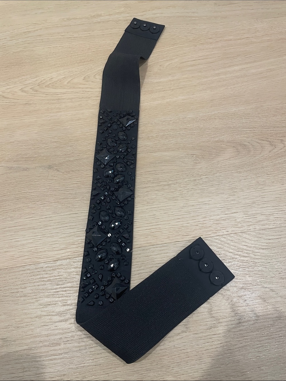 Black Elastic Jeweled Waist Belt